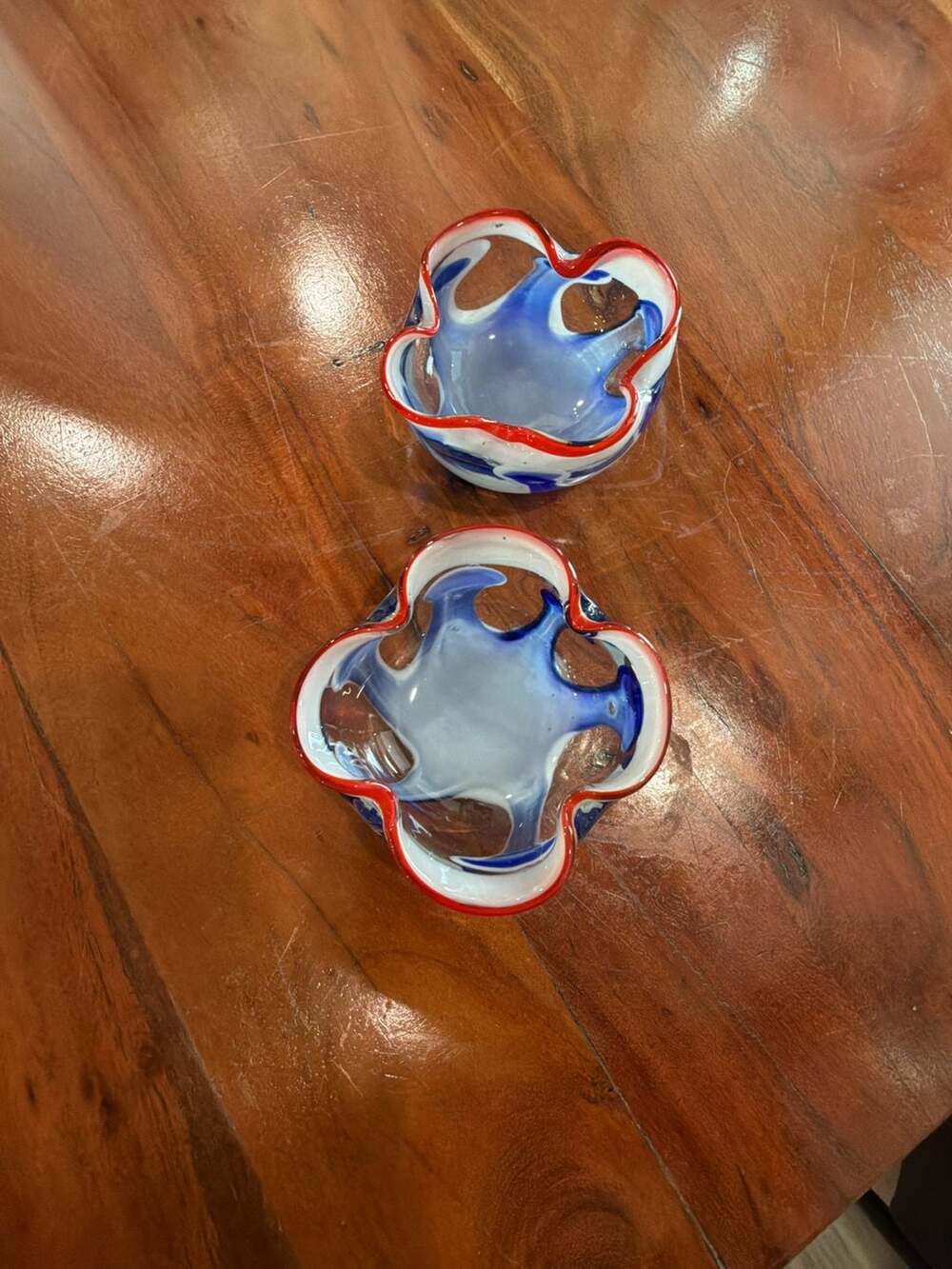 Vintage Murano Art Glass Red White and Blue Hand Blown Free Form Bowl Ashtray Se